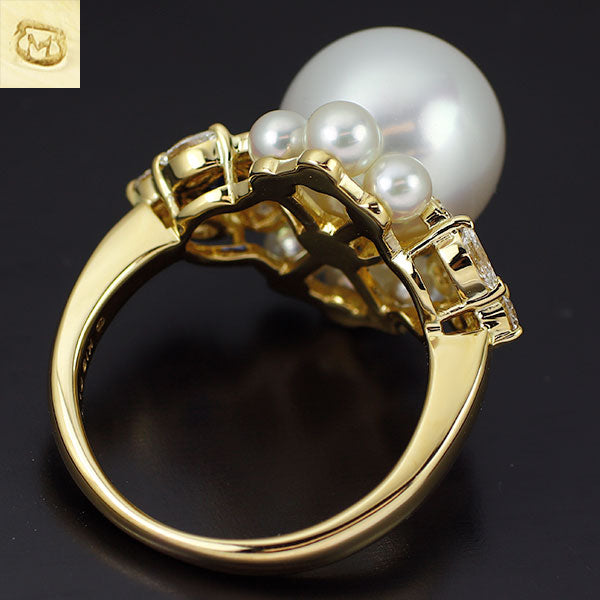 ミキモト K18YG 白蝶/アコヤ真珠 サファイア ダイヤモンド リング S0.20ct D0.37ct 径約 11.2mm 《セルビー銀座店》【中古】
