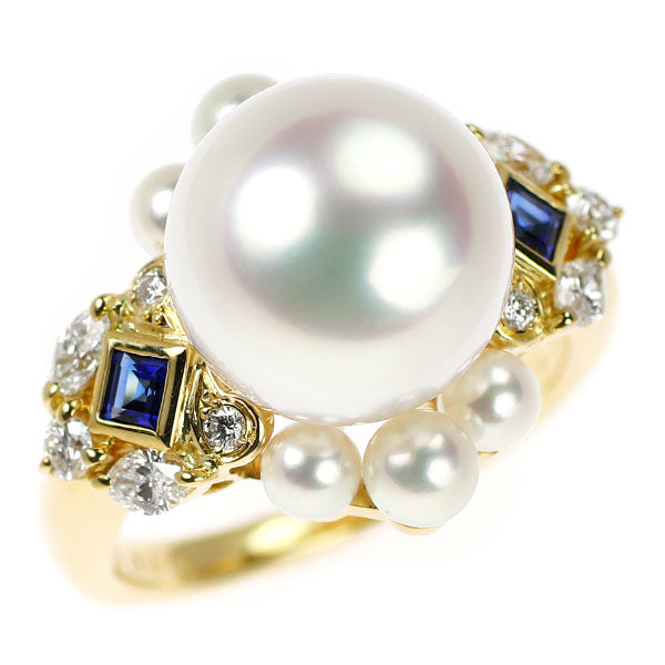 ミキモト K18YG 白蝶/アコヤ真珠 サファイア ダイヤモンド リング S0.20ct D0.37ct 径約 11.2mm 《セルビー銀座店》【中古】