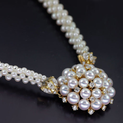 ミキモト K18YG アコヤ真珠 ダイヤモンド ネックレス 2.68ct 径約 2.2