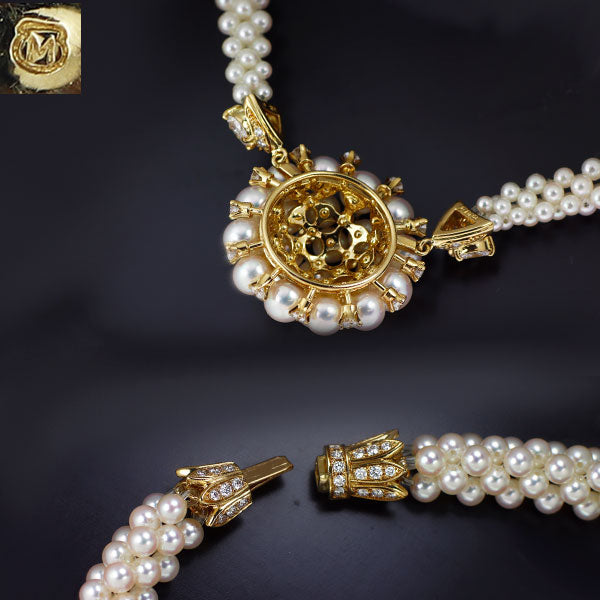 ミキモト K18YG アコヤ真珠 ダイヤモンド ネックレス 2.68ct 径約 2.2