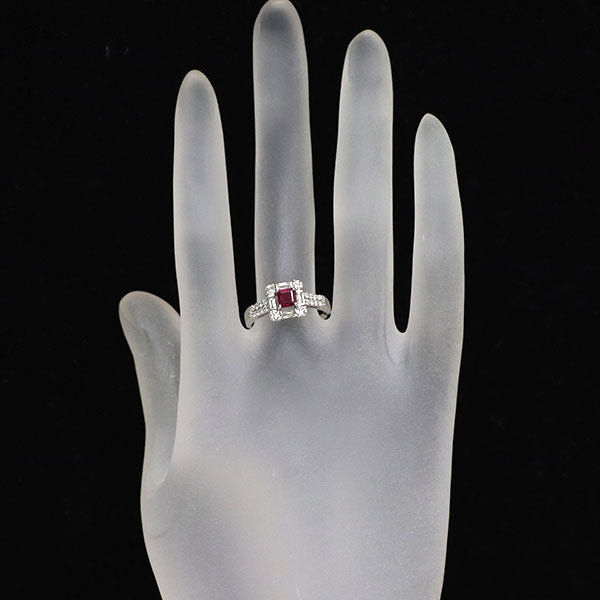 希少 Pt900 レッドベリル/ビクスバイト ダイヤモンド リング 0.226ct