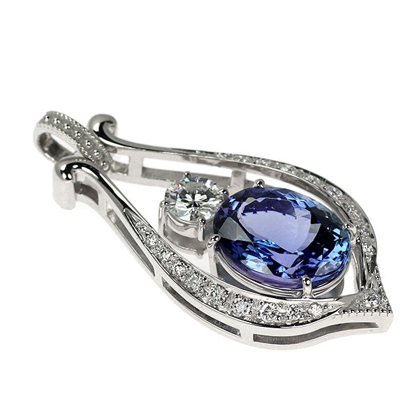 K18WG タンザナイト ダイヤモンド ペンダントトップ 4.50ct 0.342ct D0.191ct