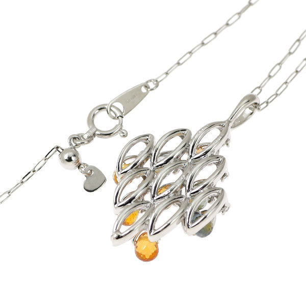 K18WG マルチカラーサファイア ダイヤモンド ペンダントネックレス 3.00ct D0.09ct