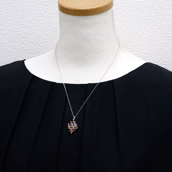 K18WG マルチカラーサファイア ダイヤモンド ペンダントネックレス 3.00ct D0.09ct