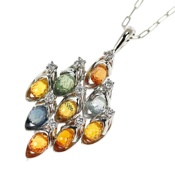 K18WG マルチカラーサファイア ダイヤモンド ペンダントネックレス 3.00ct D0.09ct