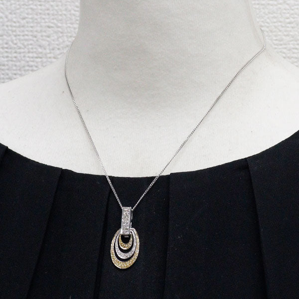 K18WG/ YG ダイヤモンド ペンダントネックレス 0.65ct
