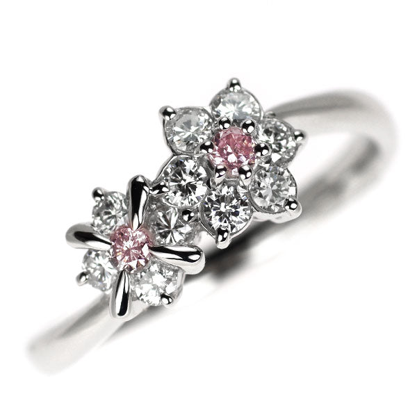 Pt1000 天然ピンク/カラーレス ダイヤモンド リング 0.45ct フラワー
