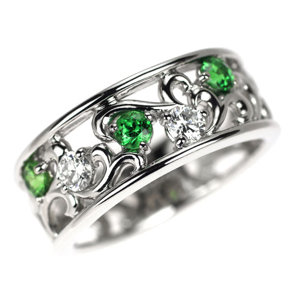 Pt900 グロッシュラーライトガーネット ダイヤモンド リング 0.22ct D0.36ct