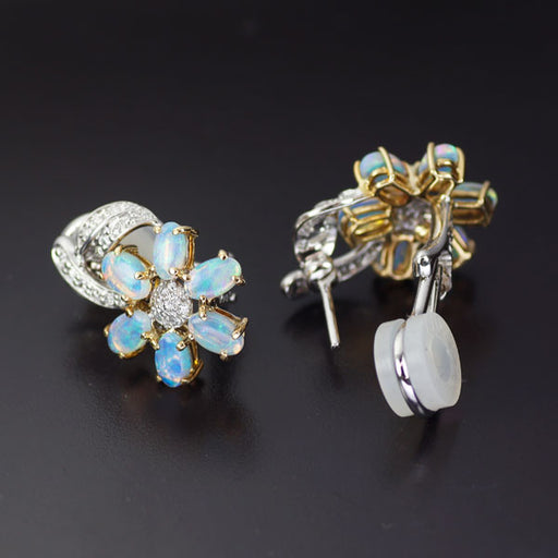 K18YG/WG オパール ダイヤモンド ピアス兼イヤリング 1.92ct D0.24ct