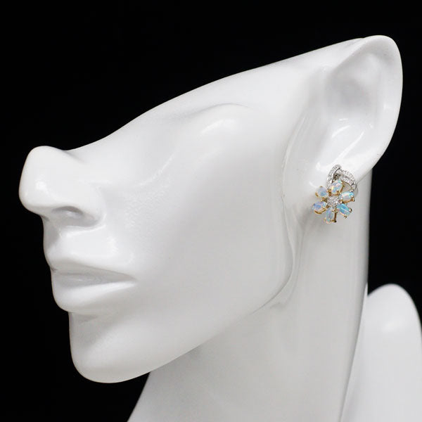 K18YG/WG オパール ダイヤモンド ピアス兼イヤリング 1.92ct D0.24ct