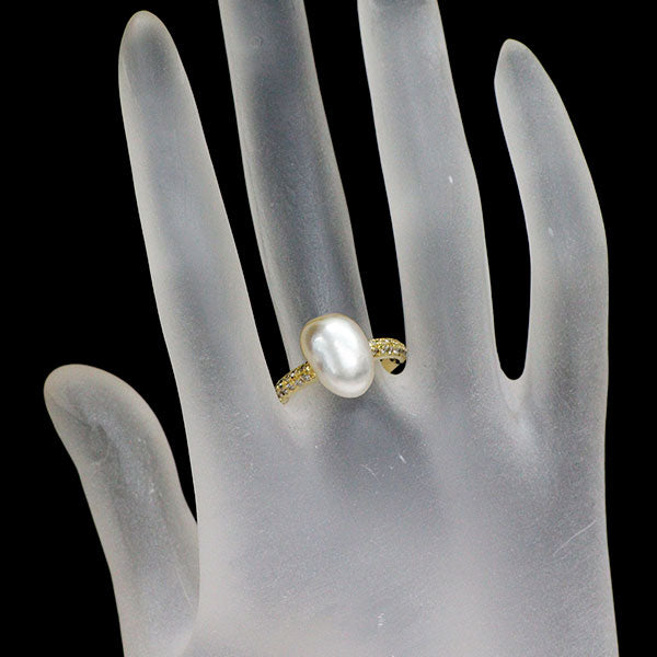 K18YG 淡水 真珠 ダイヤモンド リング D0.32ct