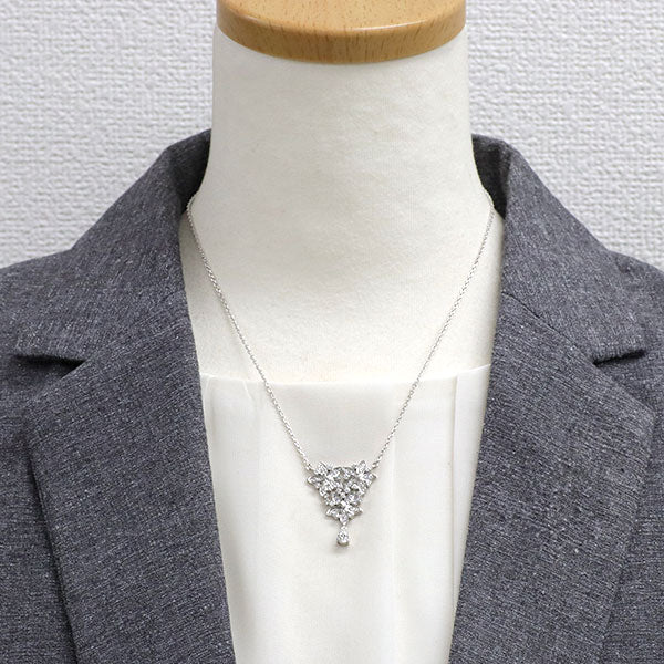 Pt900 ペアシェイプ ダイヤモンド ペンダントネックレス 0.30ct D0.57ct フラワー