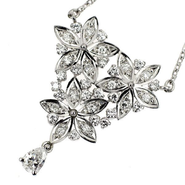 Pt900 ペアシェイプ ダイヤモンド ペンダントネックレス 0.30ct D0.57ct フラワー