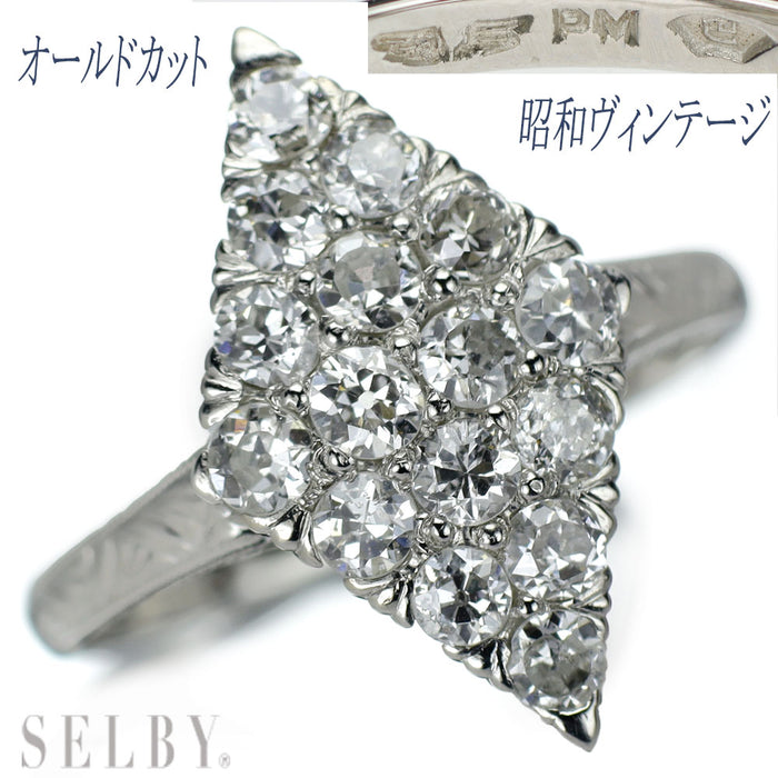 Pt999 オールドカットダイヤモンド クラスターリング 陽刻ヴィンテージ製品 昭和レトロ彫金【ヒスコレ】