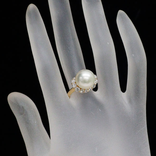 K18YG 白蝶真珠 ダイヤモンド リング 径約11.5mm D1.06ct