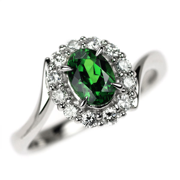 Pt900 グロッシュラーライトガーネット ダイヤモンド リング 1.03ct D0.31ct