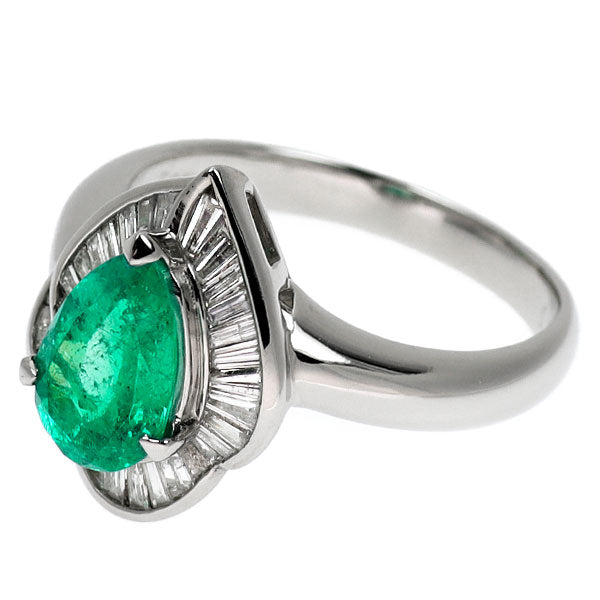 Pt900 ペアシェイプ エメラルド ダイヤモンド リング 1.35ct D0.54ct