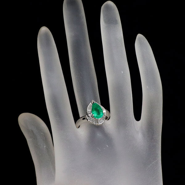 Pt900 ペアシェイプ エメラルド ダイヤモンド リング 1.35ct D0.54ct