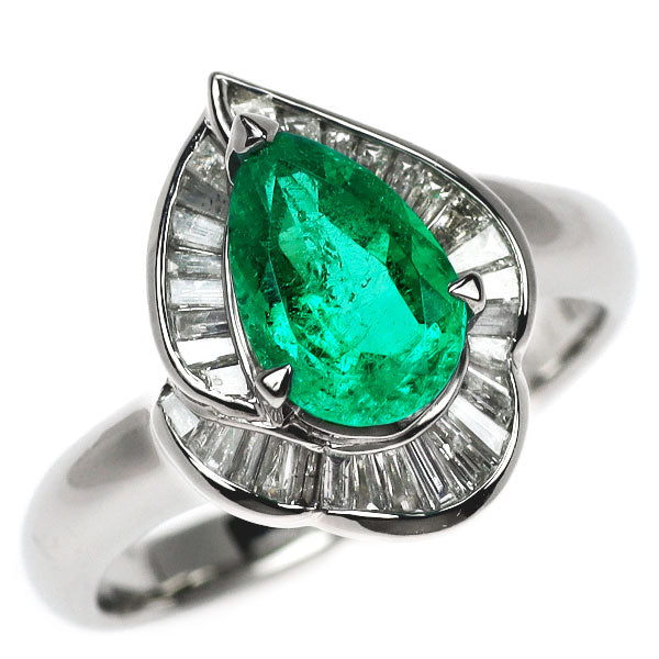 Pt900 ペアシェイプ エメラルド ダイヤモンド リング 1.35ct D0.54ct