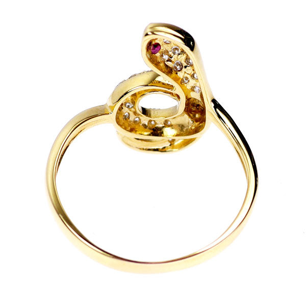 K18YG ルビー ダイヤモンド リング 0.03ct D0.32ct 蛇