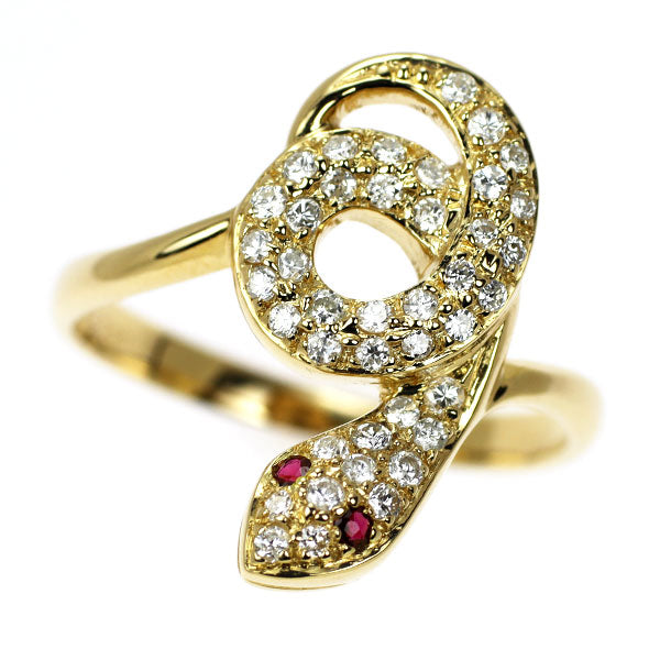 K18YG ルビー ダイヤモンド リング 0.03ct D0.32ct 蛇