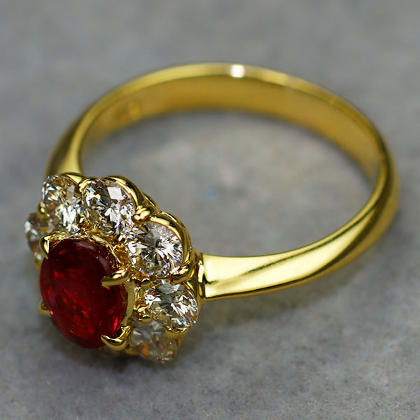 K18YG ビルマ/ミャンマー産 ルビー ダイヤモンド リング 1.06ct D0.96ct