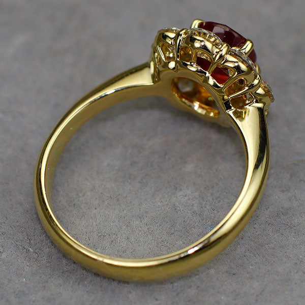 K18YG ビルマ/ミャンマー産 ルビー ダイヤモンド リング 1.06ct D0.96ct