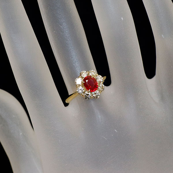 K18YG ビルマ/ミャンマー産 ルビー ダイヤモンド リング 1.06ct D0.96ct