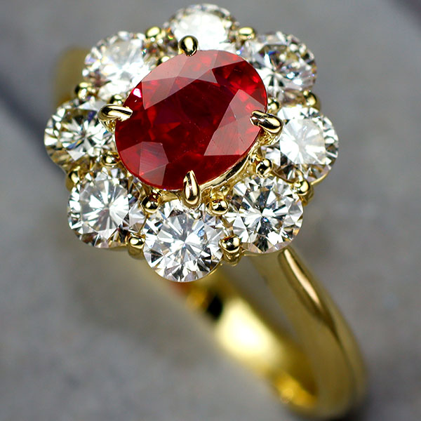 K18YG ビルマ/ミャンマー産 ルビー ダイヤモンド リング 1.06ct D0.96ct