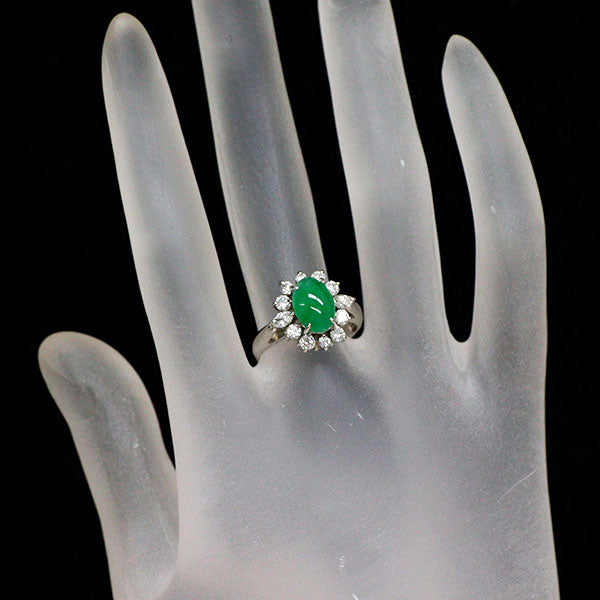 Pt900 翡翠/ヒスイ ダイヤモンド リング 1.40ct D0.65ct