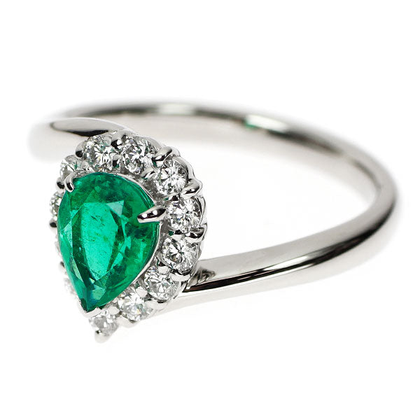 Pt900 ペアシェイプ エメラルド ダイヤモンド リング 0.89ct D0.35ct