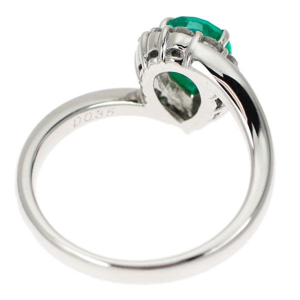 Pt900 ペアシェイプ エメラルド ダイヤモンド リング 0.89ct D0.35ct
