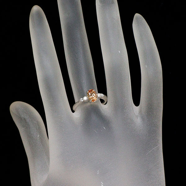 K18WG シェリーオレンジインペリアルトパーズ ダイヤモンド リング 1.08ct D0.15ct