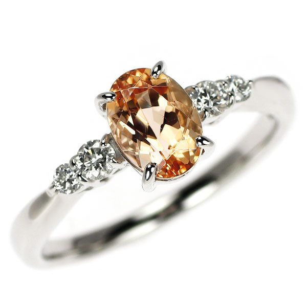 K18WG シェリーオレンジインペリアルトパーズ ダイヤモンド リング 1.08ct D0.15ct
