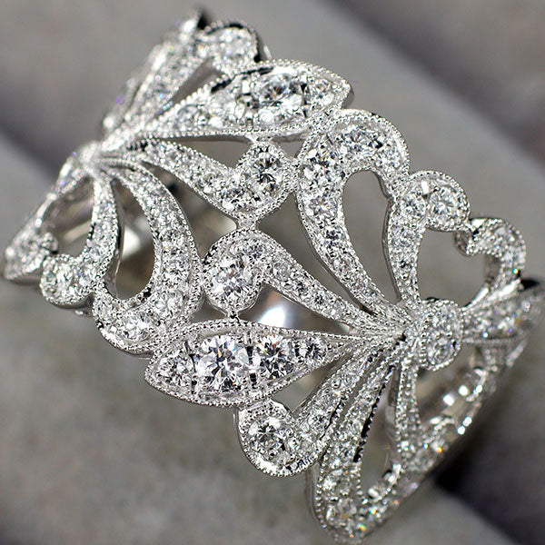 K18WG ダイヤモンド リング 0.90ct アンティークレース