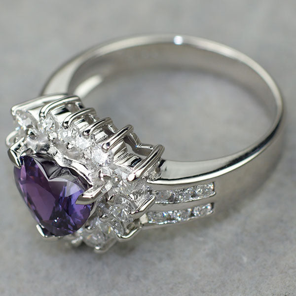 Pt900 ハートシェイプパープルサファイア ダイヤモンド リング 2.057ct D0.82ct
