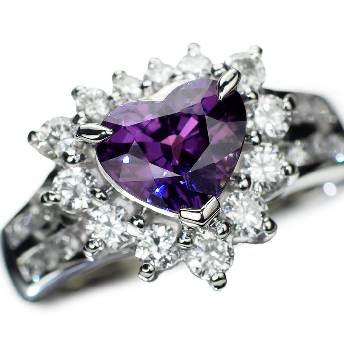 Pt900 ハートシェイプパープルサファイア ダイヤモンド リング 2.057ct D0.82ct