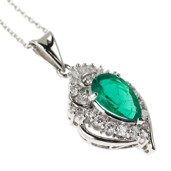 Pt900/K18WG エメラルド ダイヤモンド ペンダントネックレス 1.26ct D0.47ct