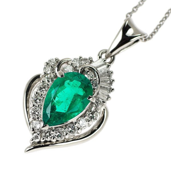 k18WG PT900エメラルド ダイヤモンドネックレス Pt900/K18WG エメラルド ダイヤモンド ペンダントネックレス 1.26ct D0