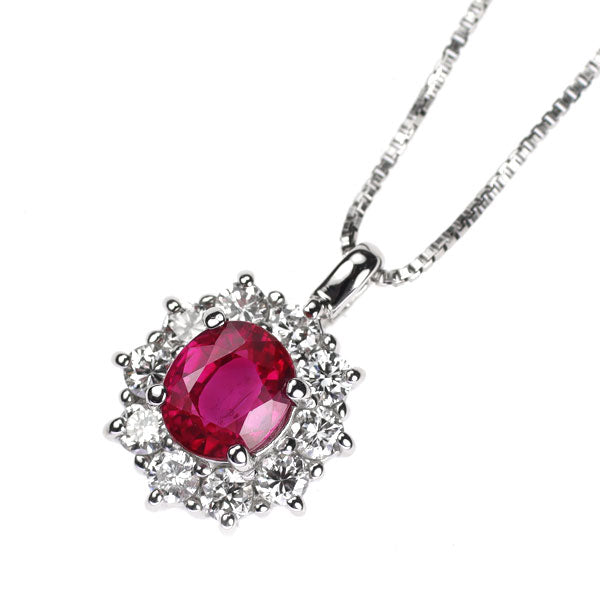 Pt900/ Pt850 ルビー ダイヤモンド ペンダントネックレス 0.59ct D0.27ct