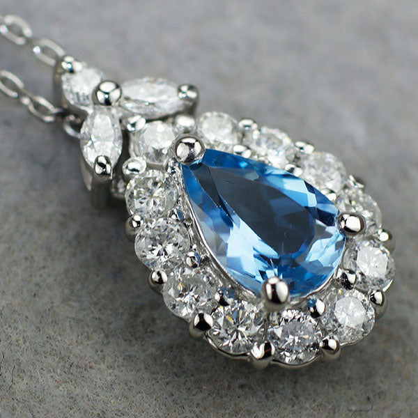 Pt900/ Pt850 アクアマリン ダイヤモンド ペンダントネックレス 0.59ct D0.50ct