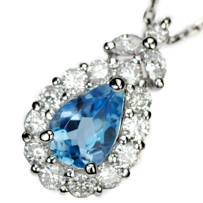 Pt900/ Pt850 アクアマリン ダイヤモンド ペンダントネックレス 0.59ct D0.50ct