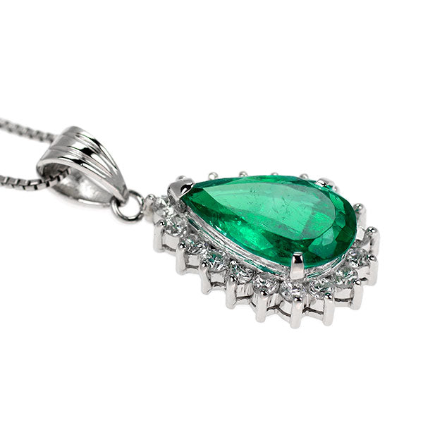Pt900/Pt850 ペアシェイプ エメラルド ダイヤモンド ペンダントネックレス 1.56ct D0.42ct