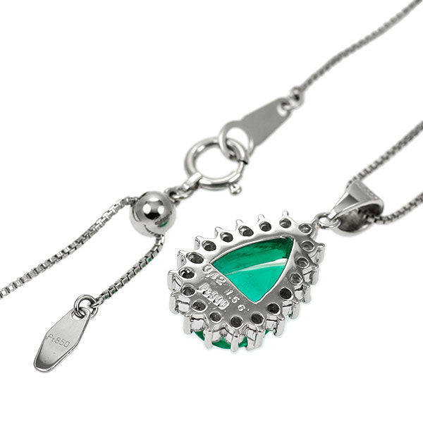 Pt900/Pt850 ペアシェイプ エメラルド ダイヤモンド ペンダントネックレス 1.56ct D0.42ct