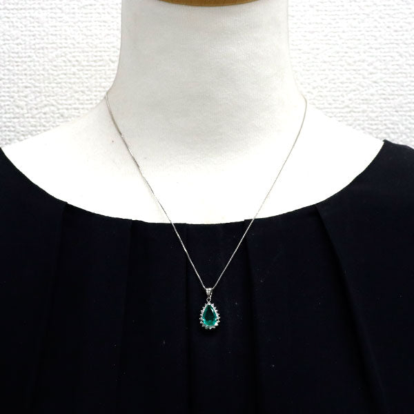 Pt900/Pt850 ペアシェイプ エメラルド ダイヤモンド ペンダントネックレス 1.56ct D0.42ct