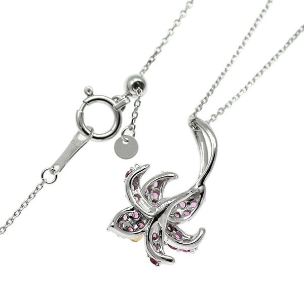 K18YG/WG ピンクサファイア ダイヤモンド ペンダントネックレス 0.50ct D0.01ct フラワー