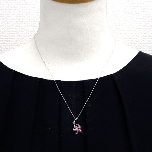 K18YG/WG ピンクサファイア ダイヤモンド ペンダントネックレス 0.50ct D0.01ct フラワー