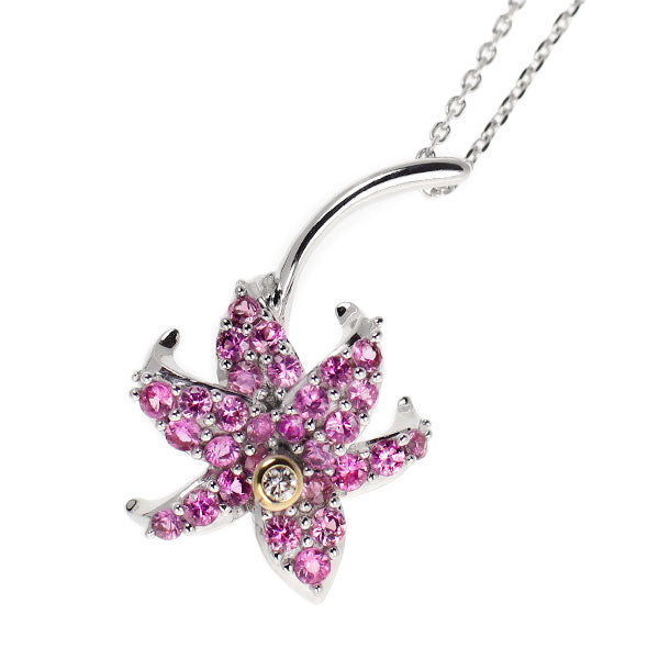 K18YG/WG ピンクサファイア ダイヤモンド ペンダントネックレス 0.50ct D0.01ct フラワー
