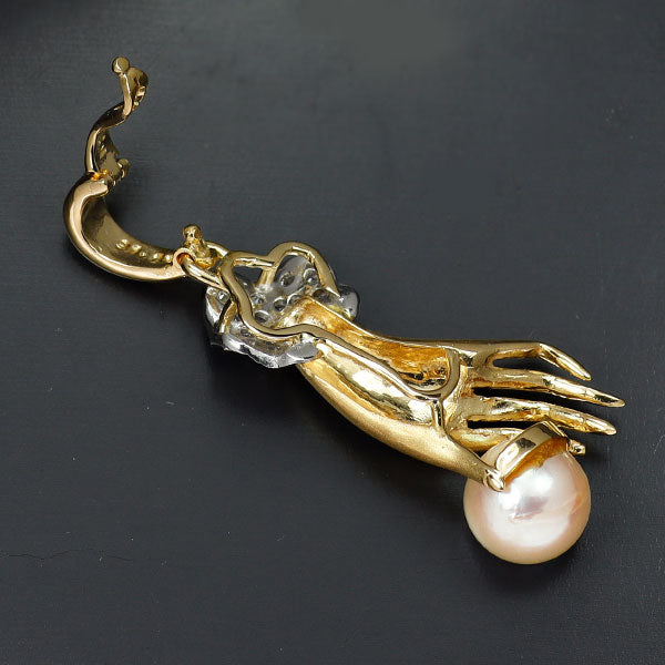 K18YG/WG アコヤ真珠 ダイヤモンド ペンダントトップ 径約7.2mm D0.16ct