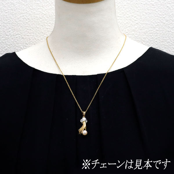 K18YG/WG アコヤ真珠 ダイヤモンド ペンダントトップ 径約7.2mm D0.16ct